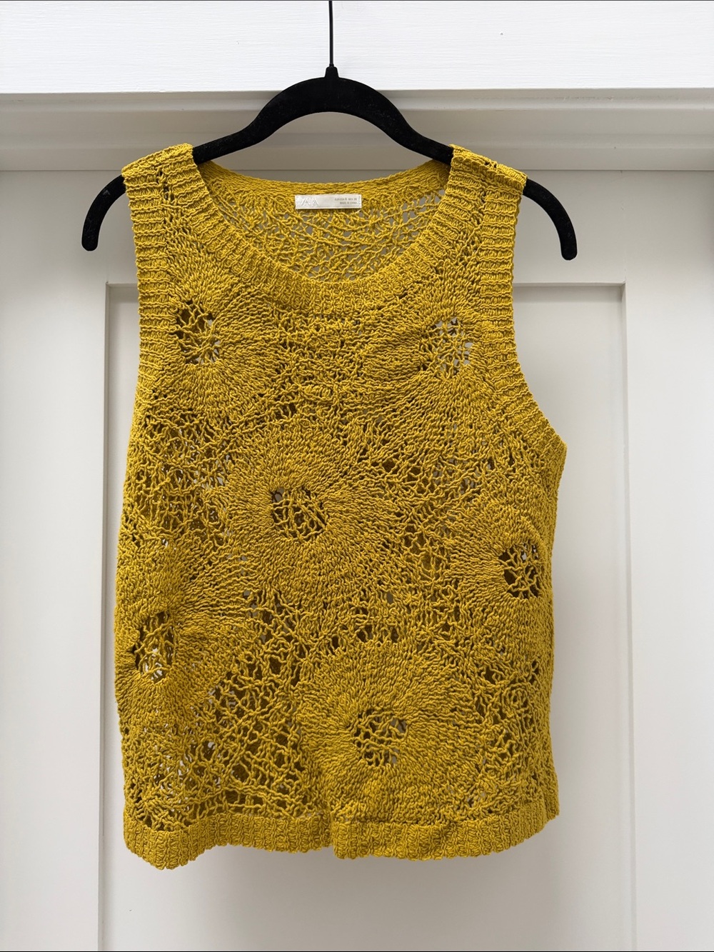 Zara Mustard Open-Knit Crochet Tank Top